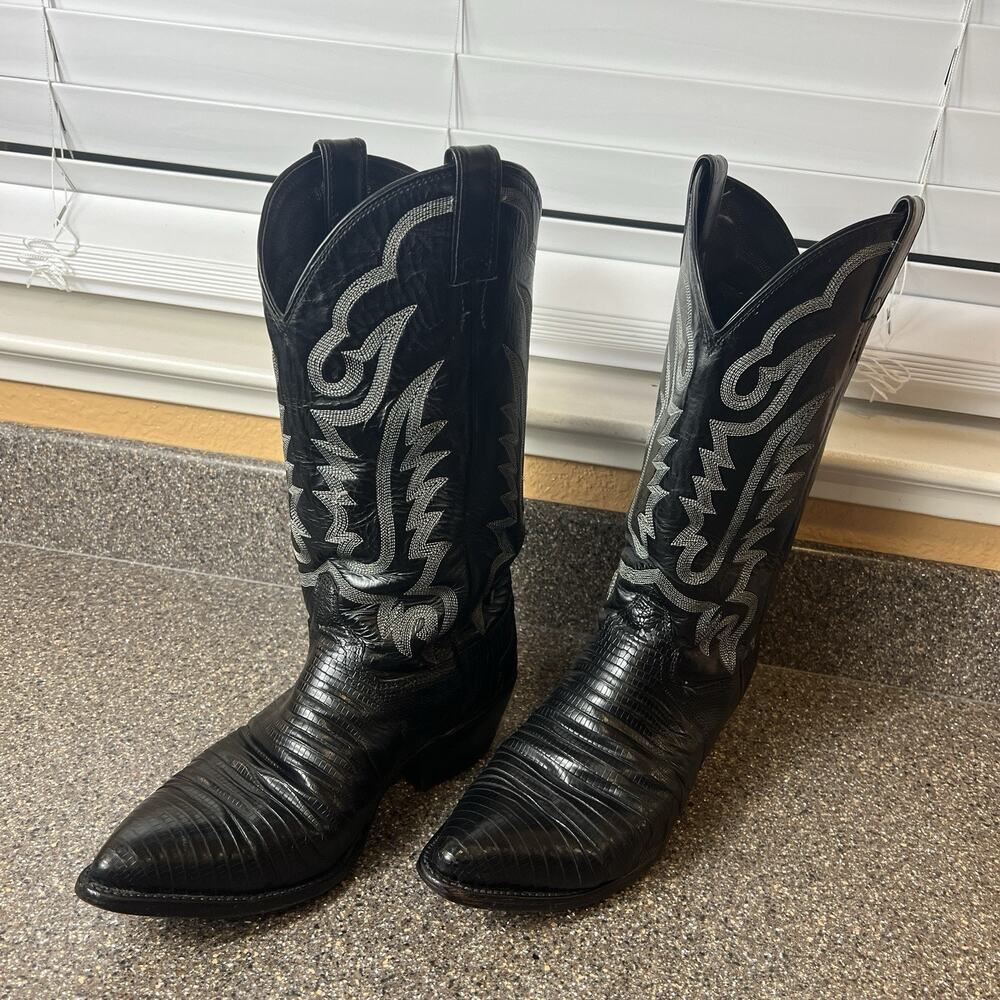 Justin 8311 Vintage Black Lizard Skin Western Cowboy Boots Men's Size 9.5 D USA